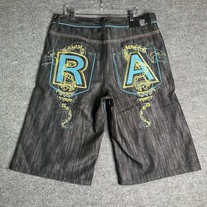 Vintage Y2K Red Ape Shorts Men's 38 Denim Jorts Snake Hip Hop Embroidery Baggy